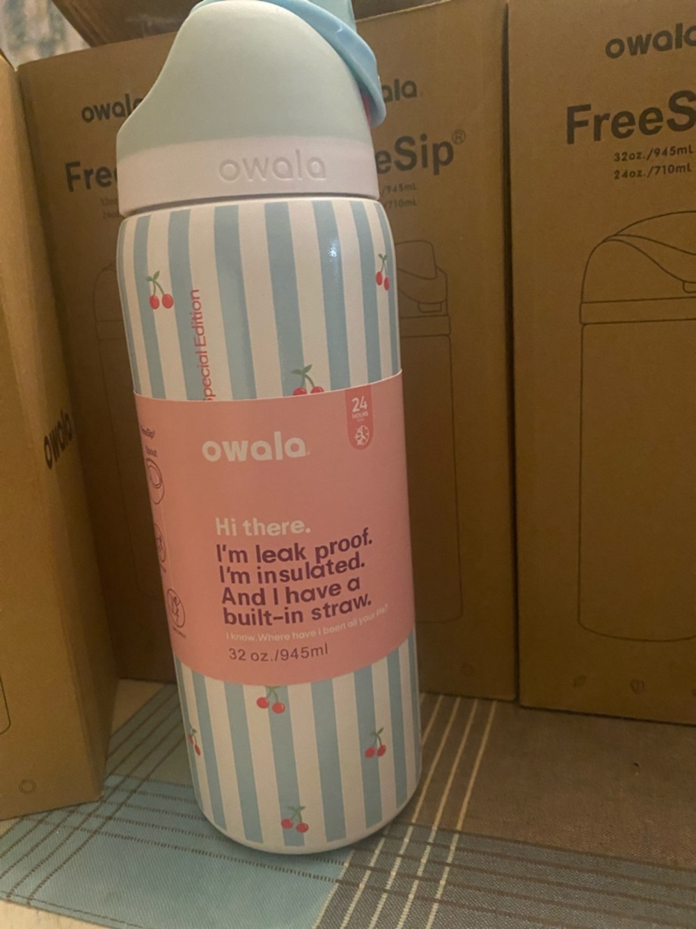 Leak-Proof Insulated Bottle - Pastel Blue & Red Cherry Limited addition